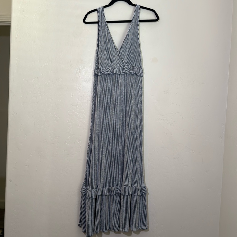 Blue Striped Sleeveless Dress